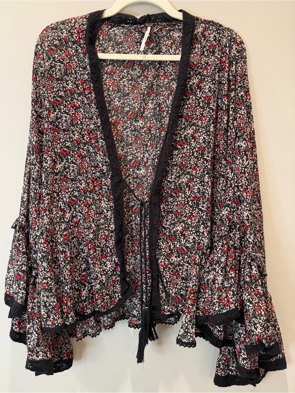 Free People One People Boho Floral Lace-Trim Cardigan